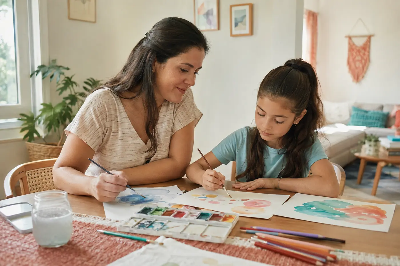 Madre e hija compartiendo una actividad creativa